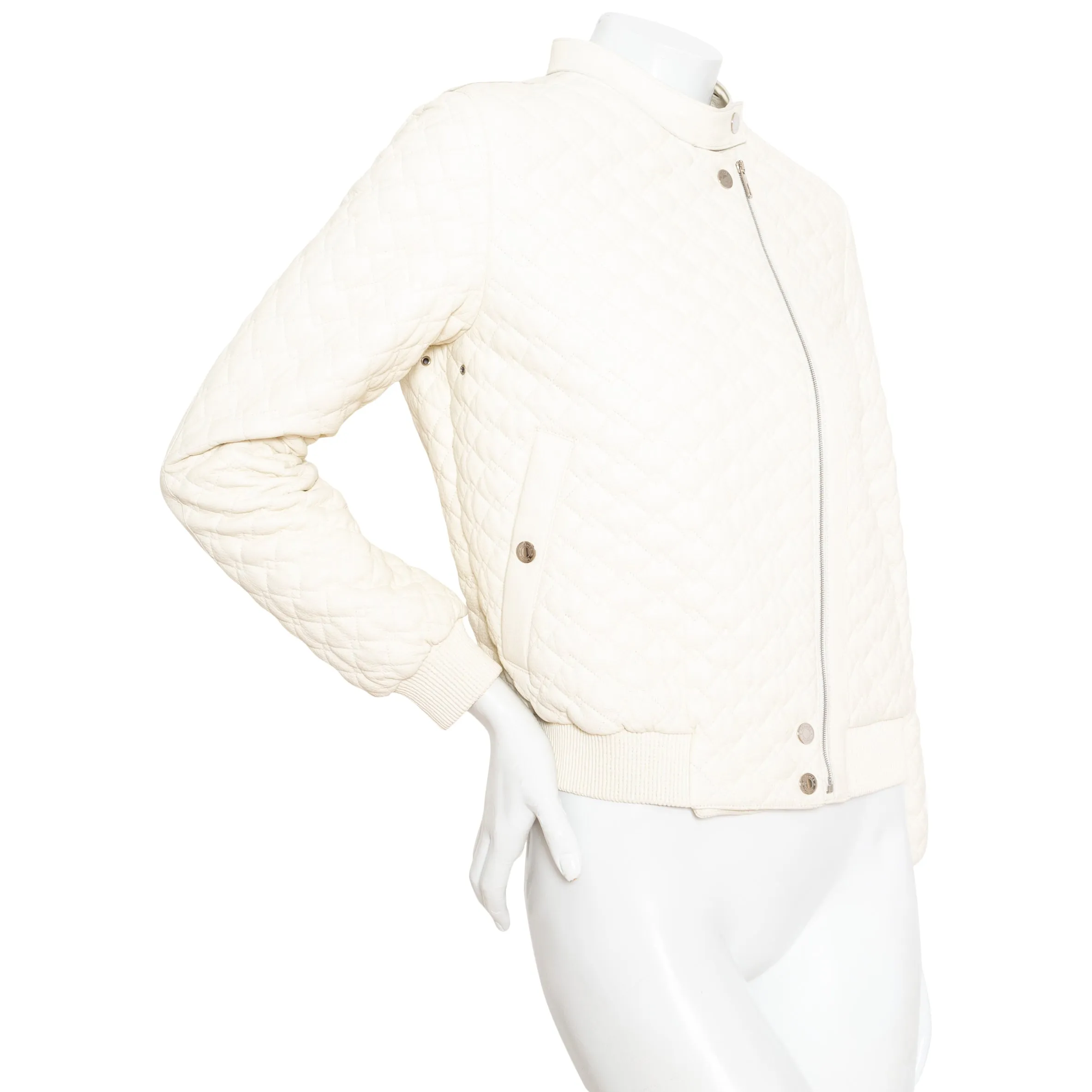 Ivory Quilted Leather and Shearling Jacket