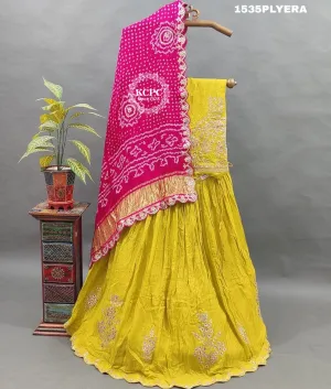 KcPc New Designer Pure Gaji Silk lehenga with Bandhani Heavy Gotapatti work Dupatta   RGC