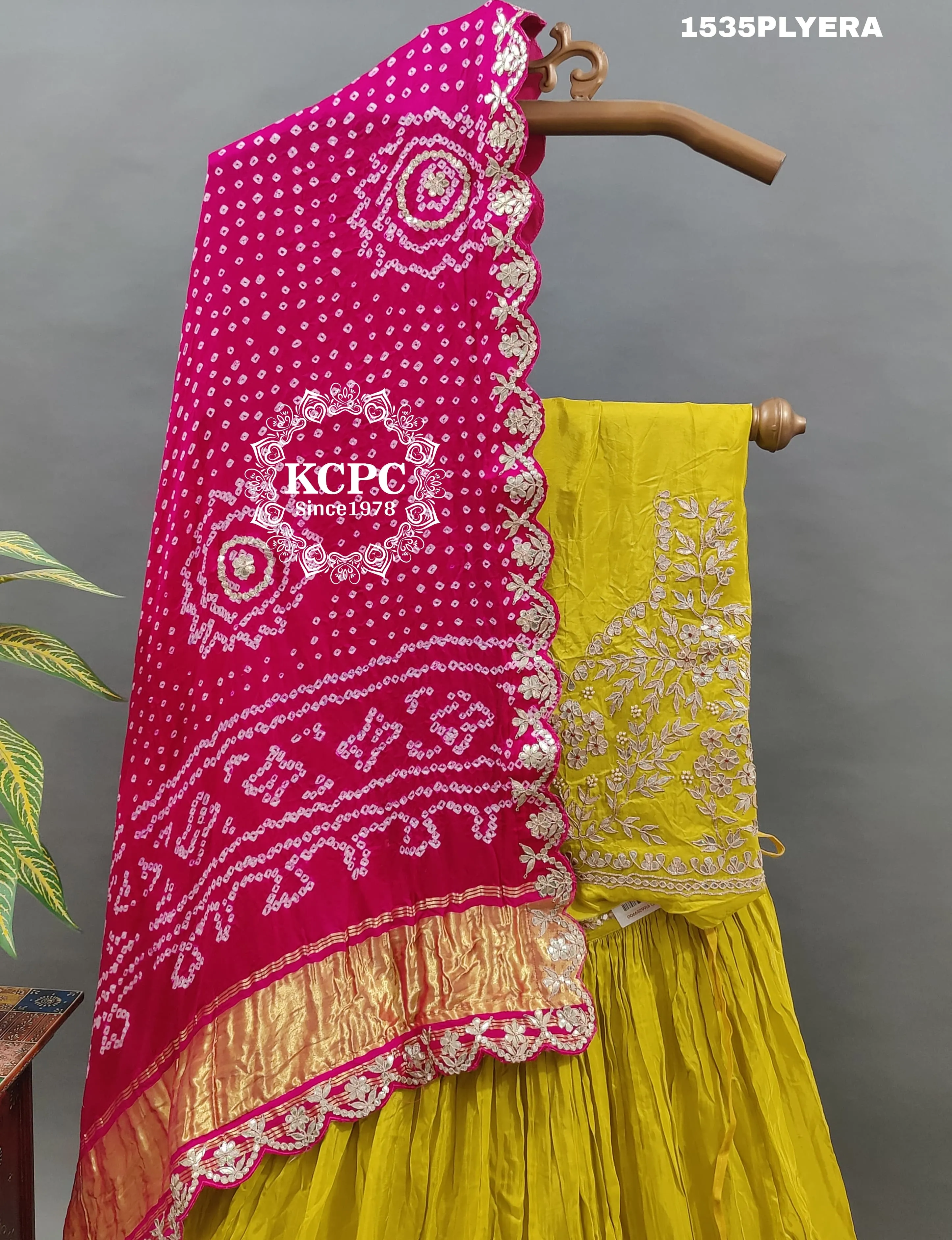 KcPc New Designer Pure Gaji Silk lehenga with Bandhani Heavy Gotapatti work Dupatta   RGC