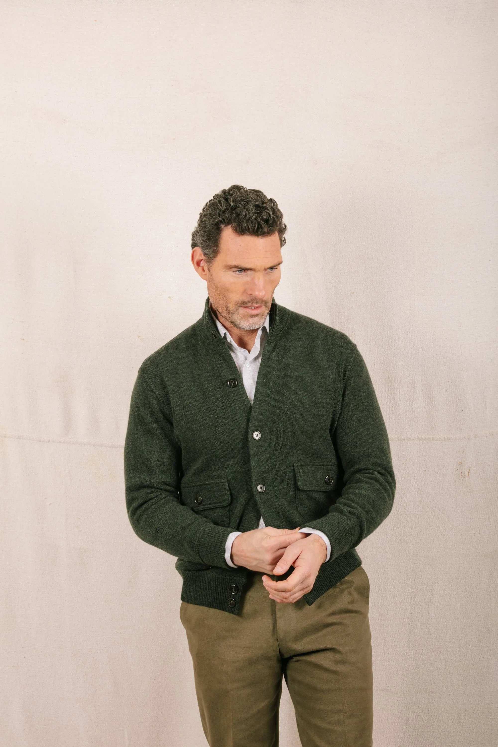 Knitted Bomber in Forest Green