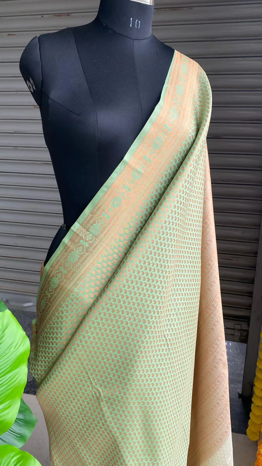 Light green and peach silk saree with blouse