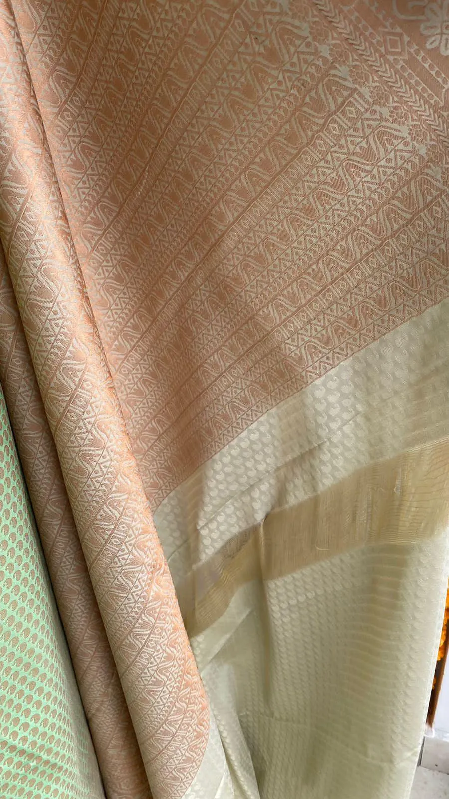 Light green and peach silk saree with blouse