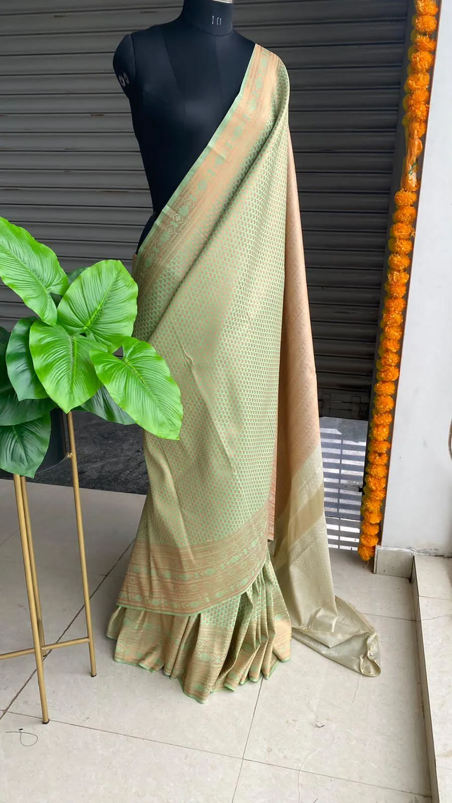 Light green and peach silk saree with blouse