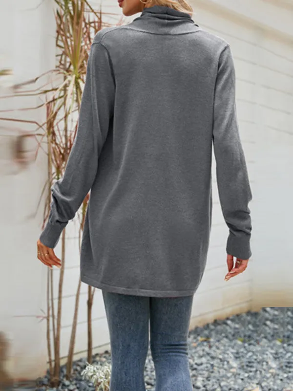 Long Sleeves Loose Solid Color Split-Joint Cardigan Coats