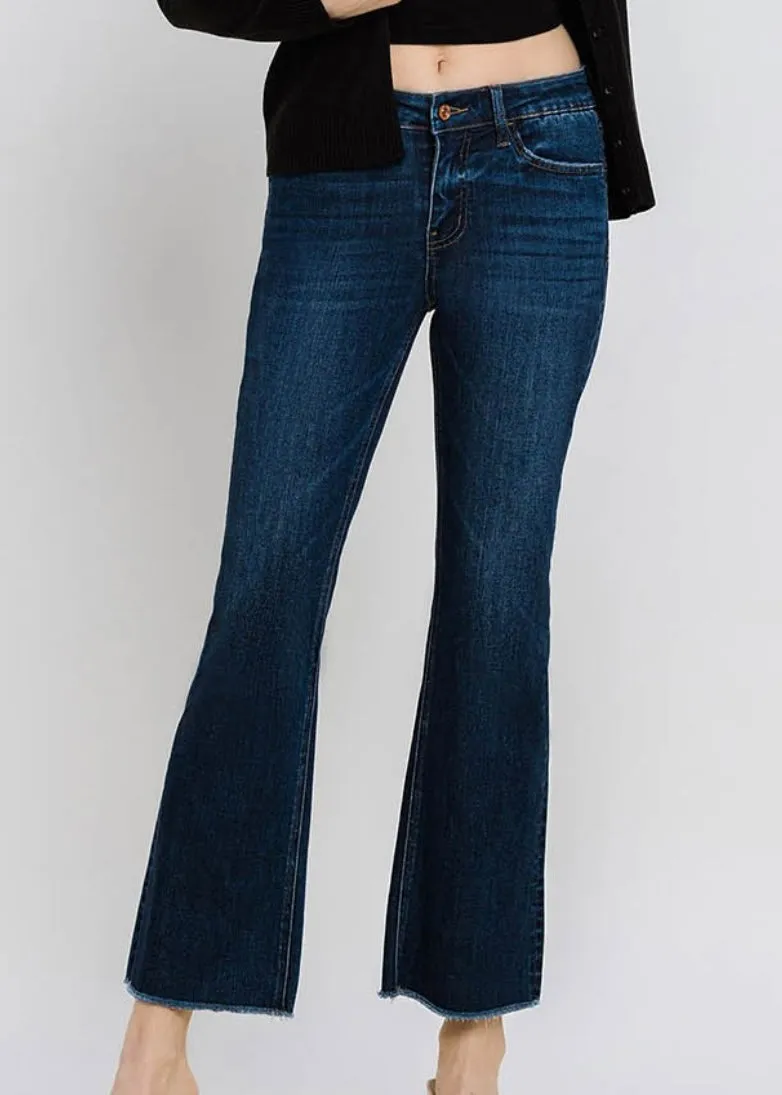 Mid-Rise Kick Flare Jeans with Raw Hem by Lovervet