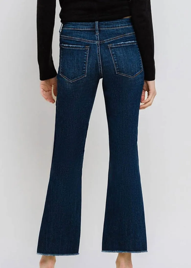 Mid-Rise Kick Flare Jeans with Raw Hem by Lovervet