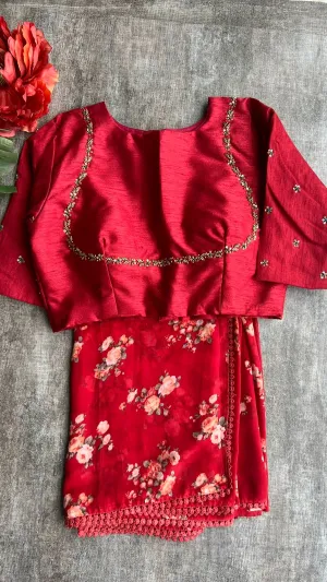 Maroon silk jeweled hand work blouse ( only blouse )