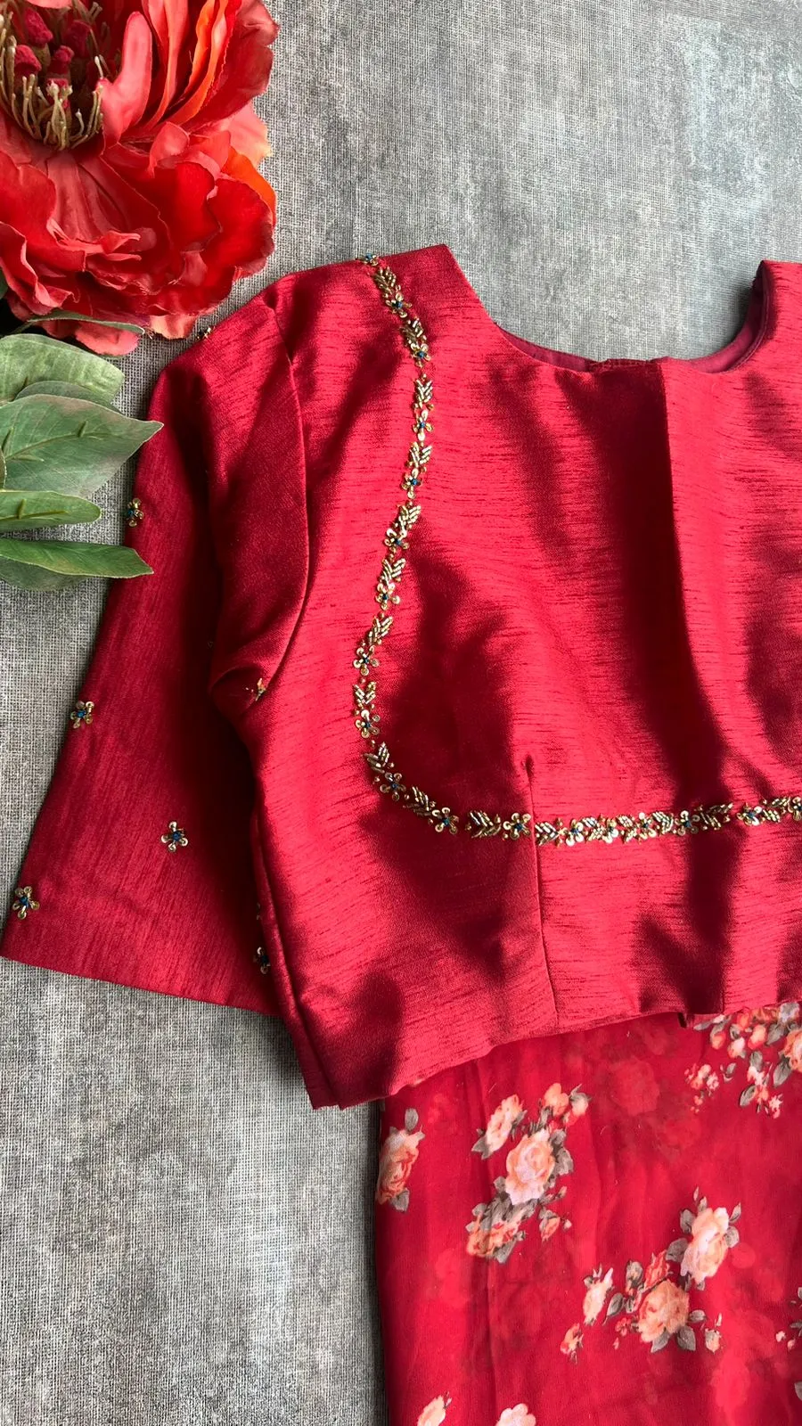 Maroon silk jeweled hand work blouse ( only blouse )