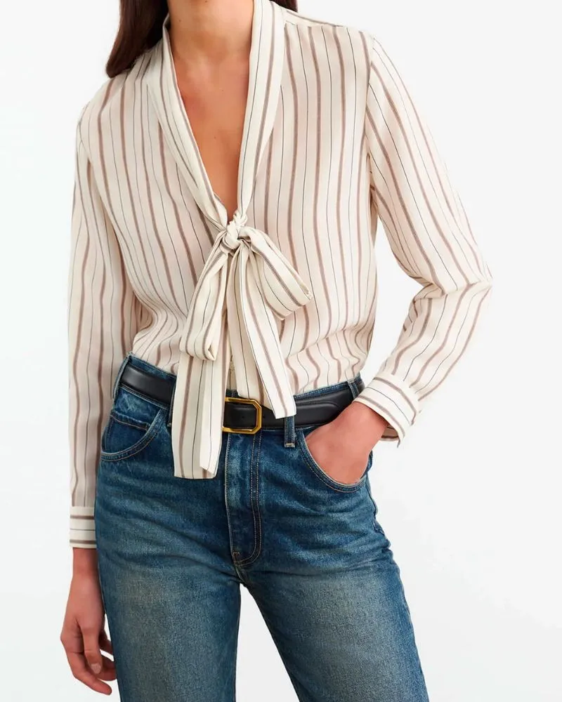 Nili Lotan - Angelique Tie Neck Blouse in Brandy Stripes