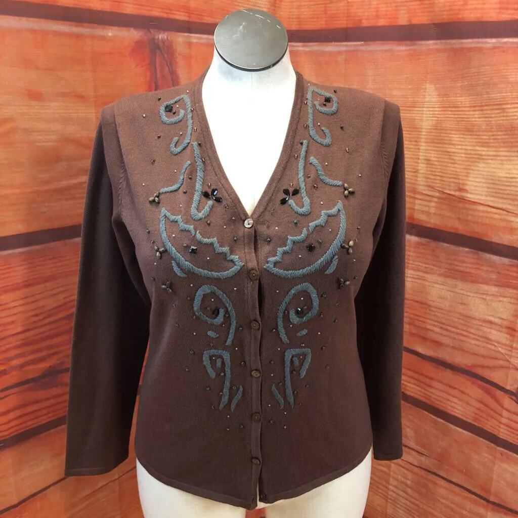 NWT CARDUCCI BROWN BEADED CARDIGAN SIZE X LARGE TCC