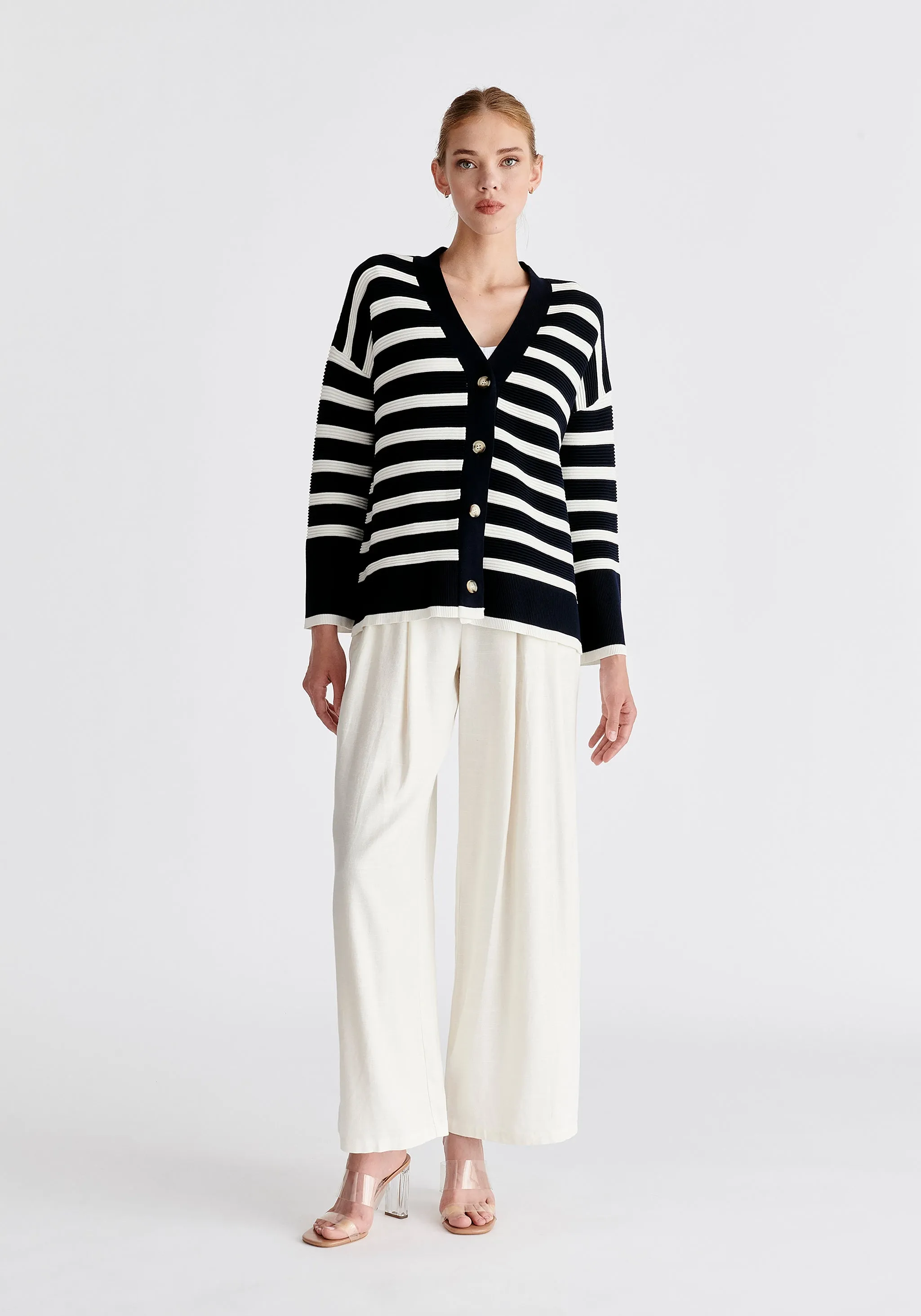 Paisie Striped Ribbed Cardigan