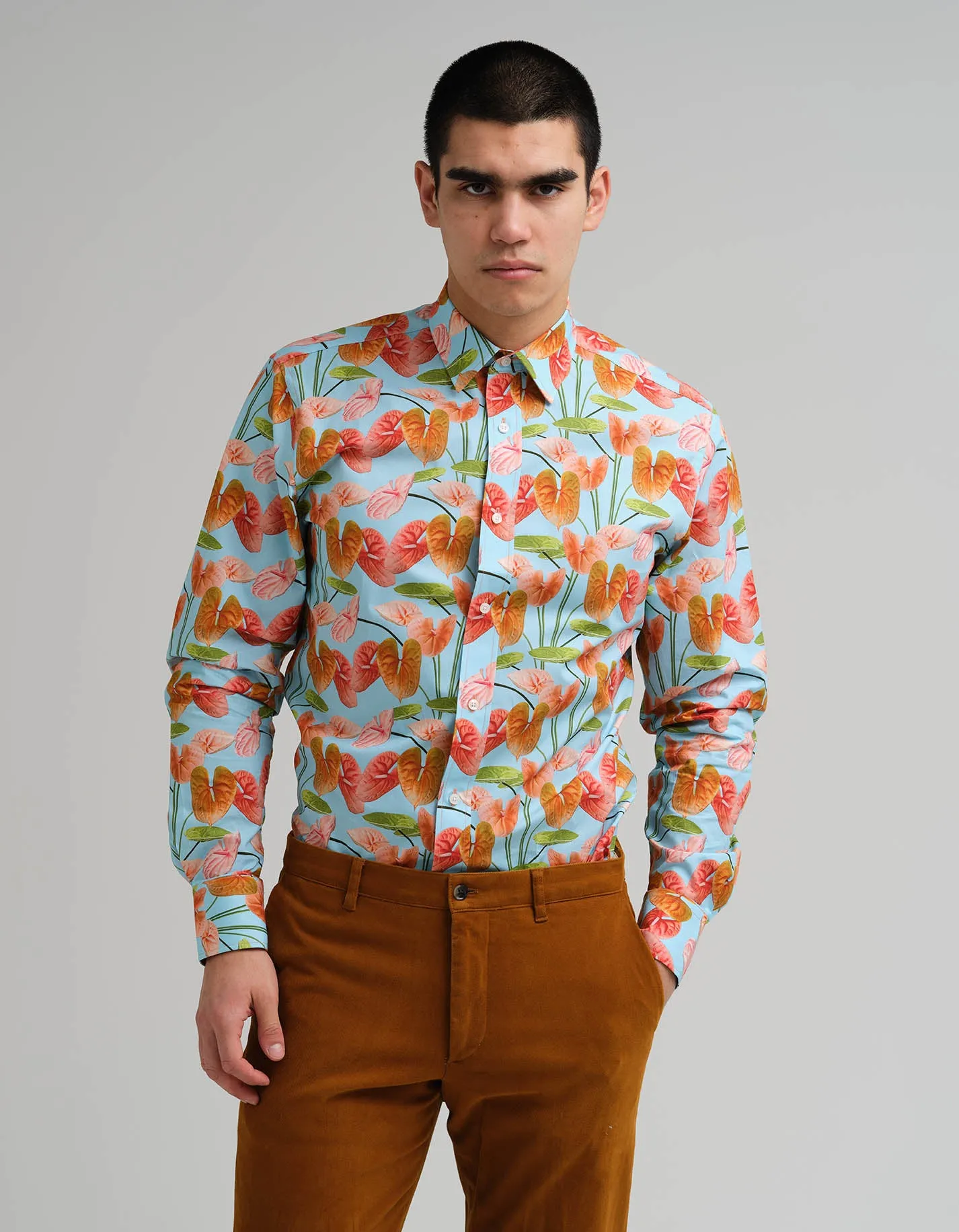 Peach Anthuriums Printed Shirt