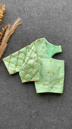 Pista green silk heavy hand work blouse