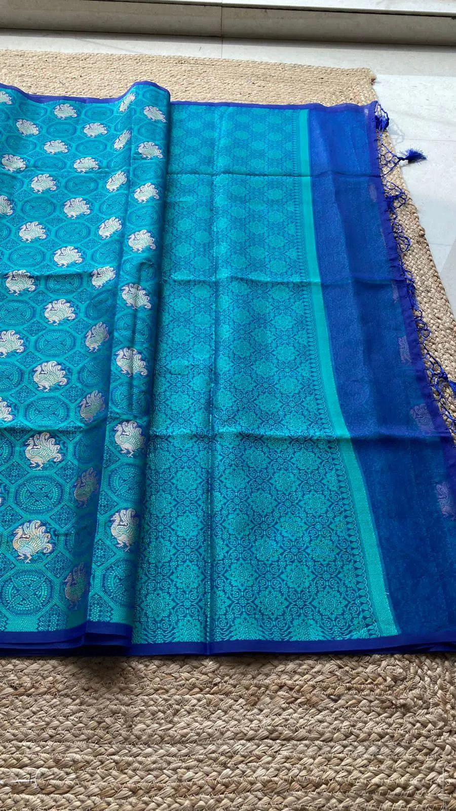 Prussian blue silk saree with blouse