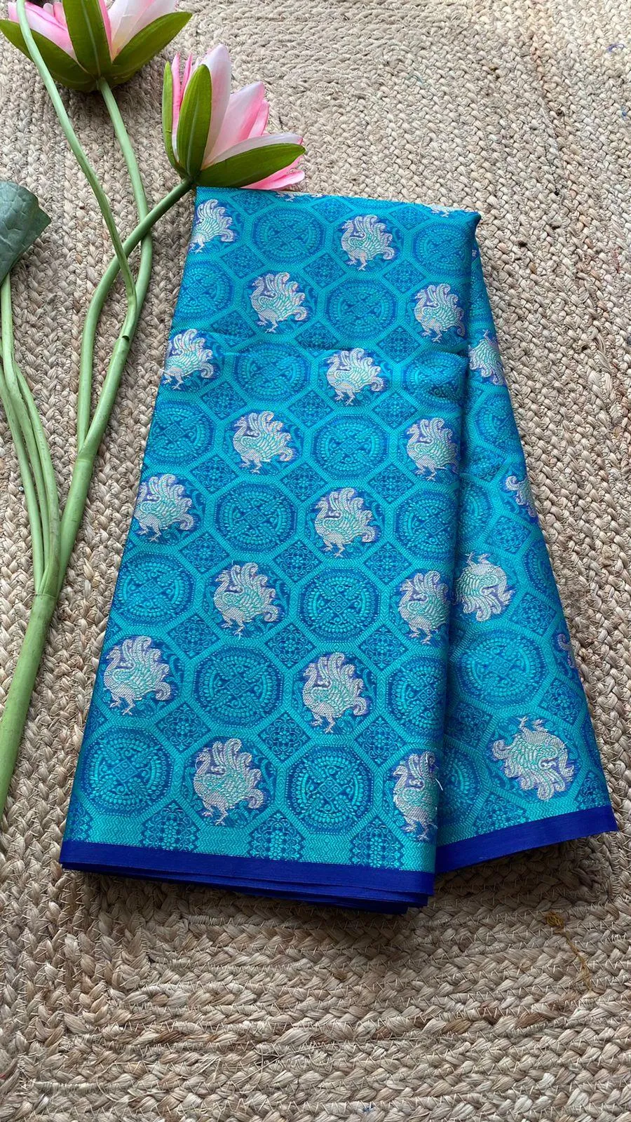 Prussian blue silk saree with blouse