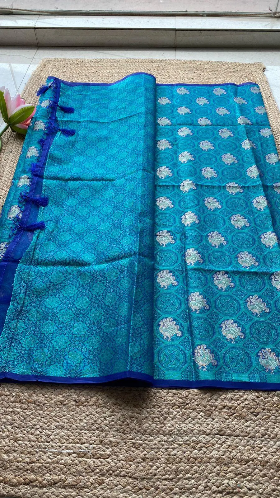 Prussian blue silk saree with blouse