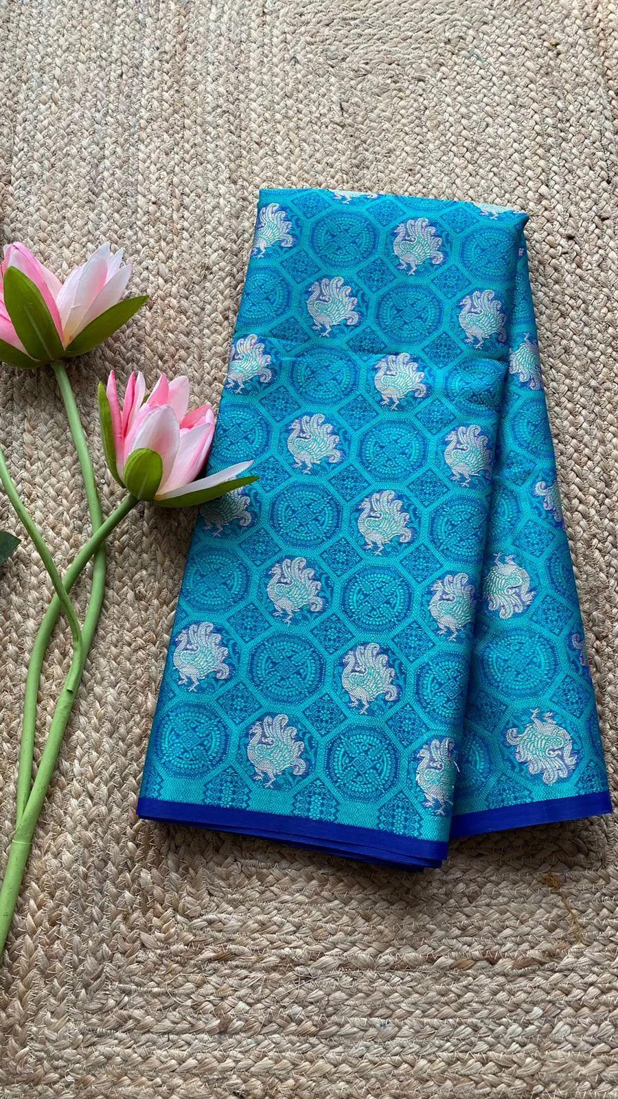 Prussian blue silk saree with blouse