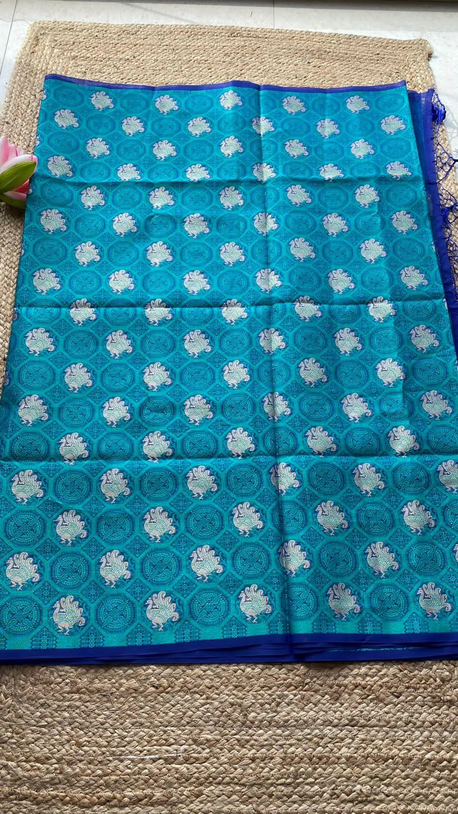 Prussian blue silk saree with blouse