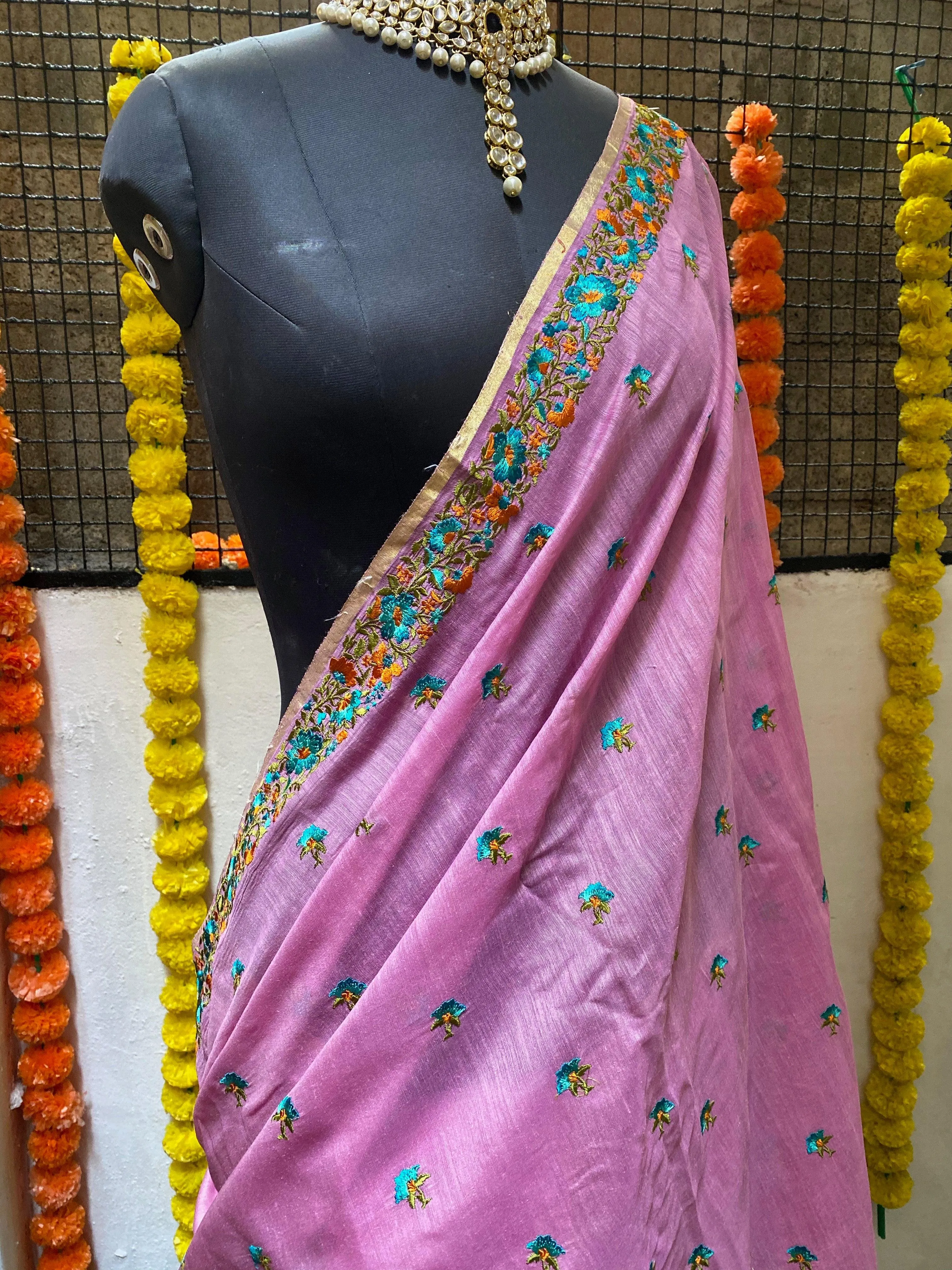 Purple Dude chanderi saree with blouse