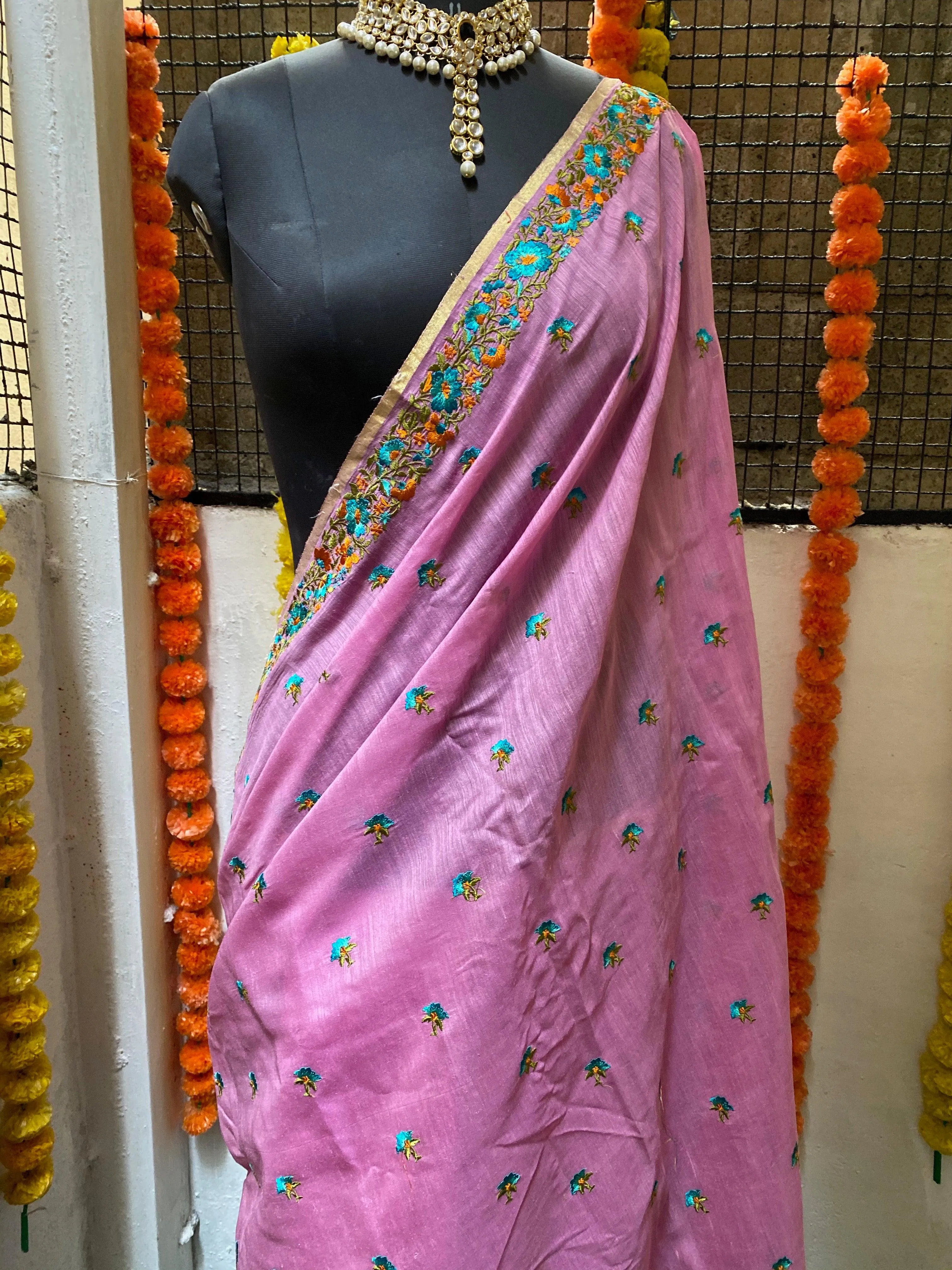 Purple Dude chanderi saree with blouse