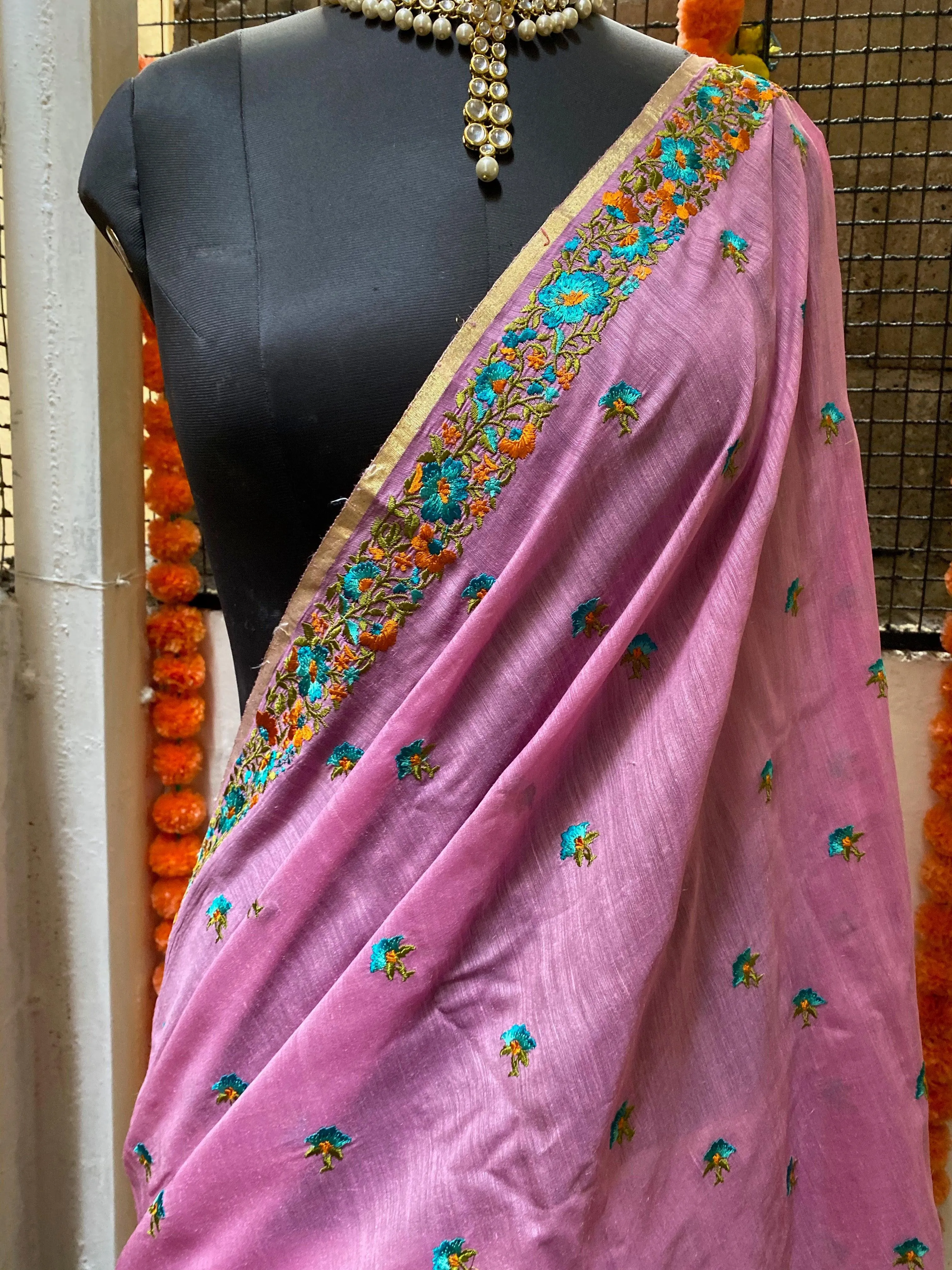 Purple Dude chanderi saree with blouse