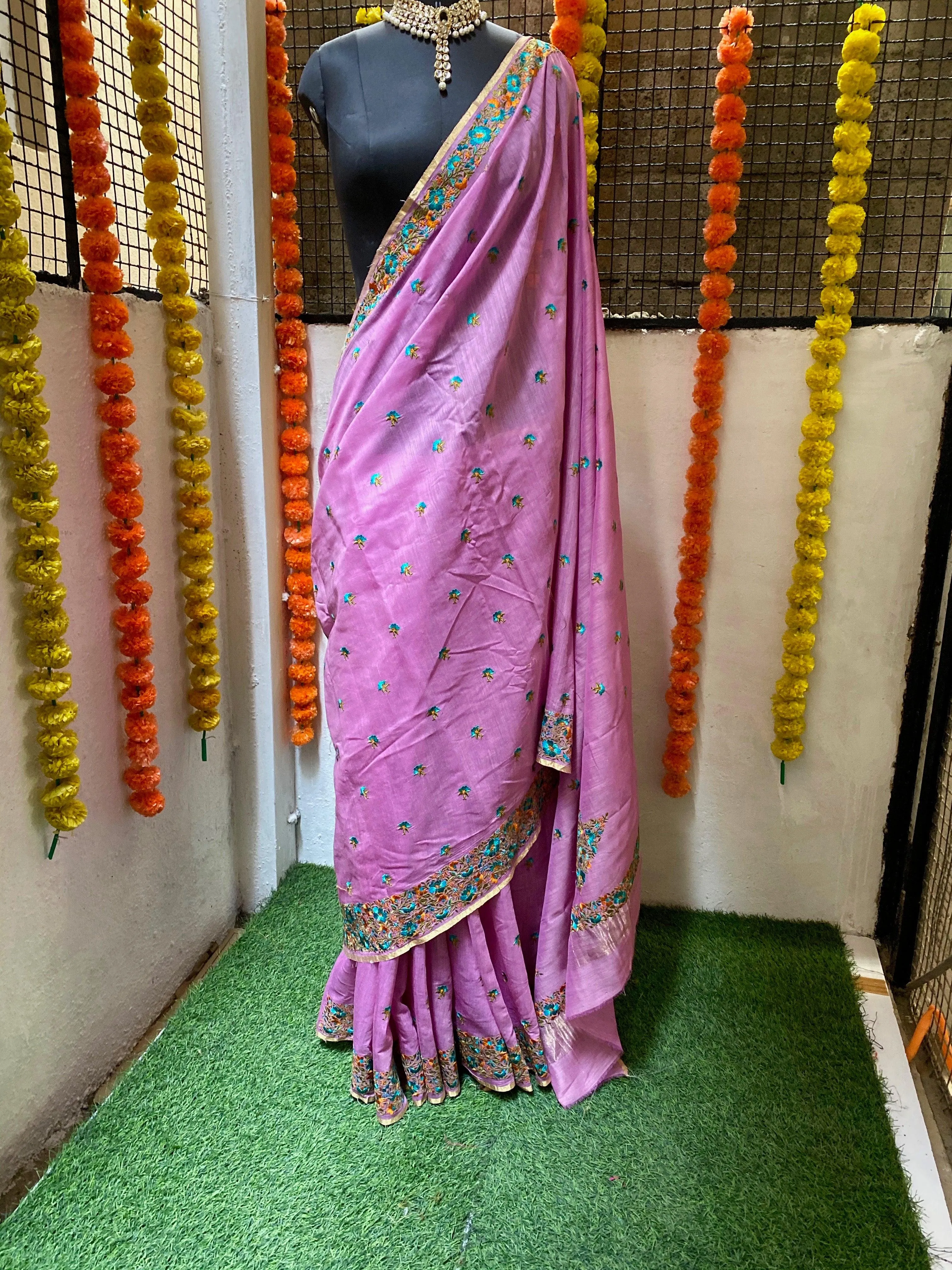 Purple Dude chanderi saree with blouse