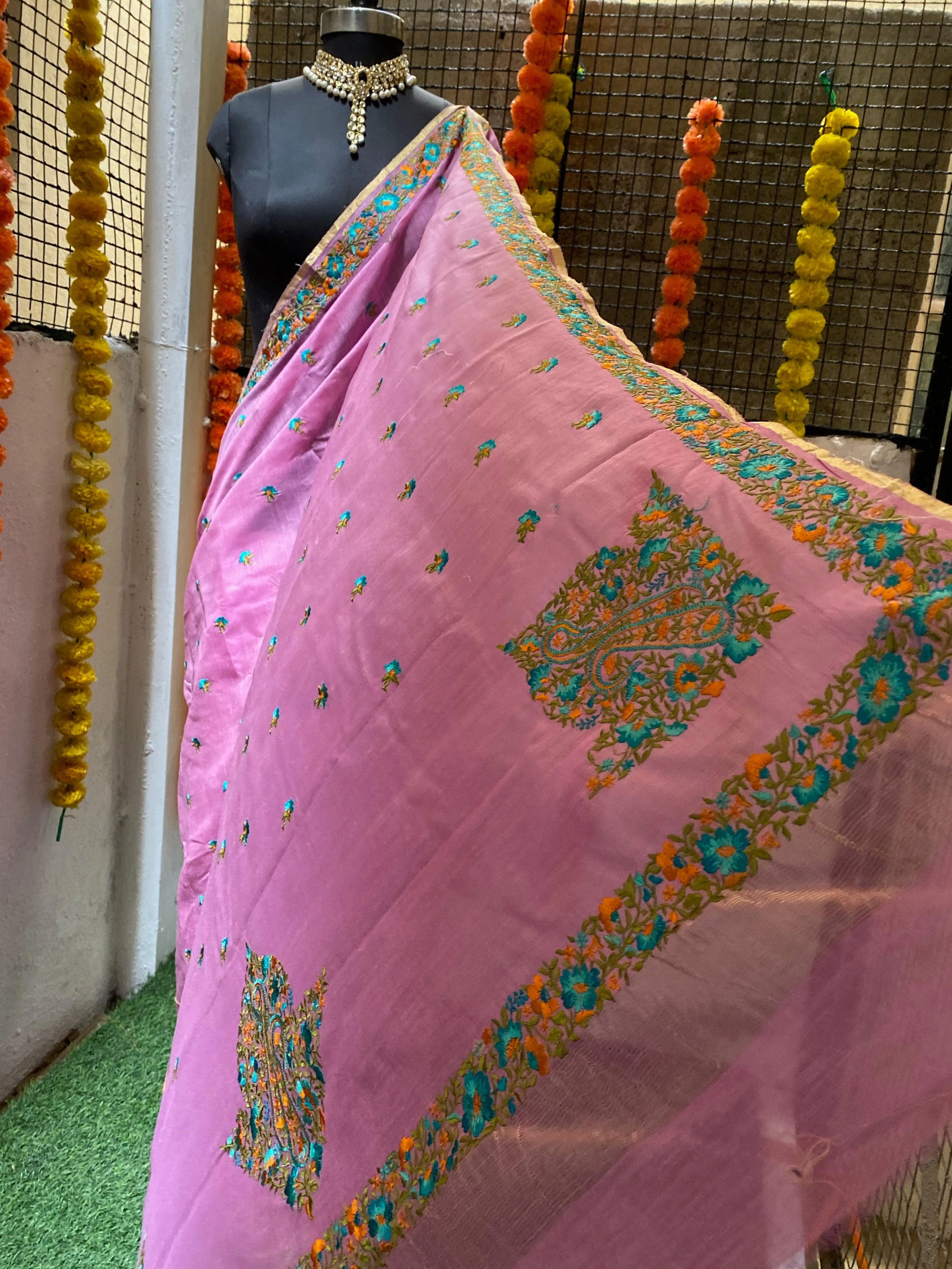 Purple Dude chanderi saree with blouse