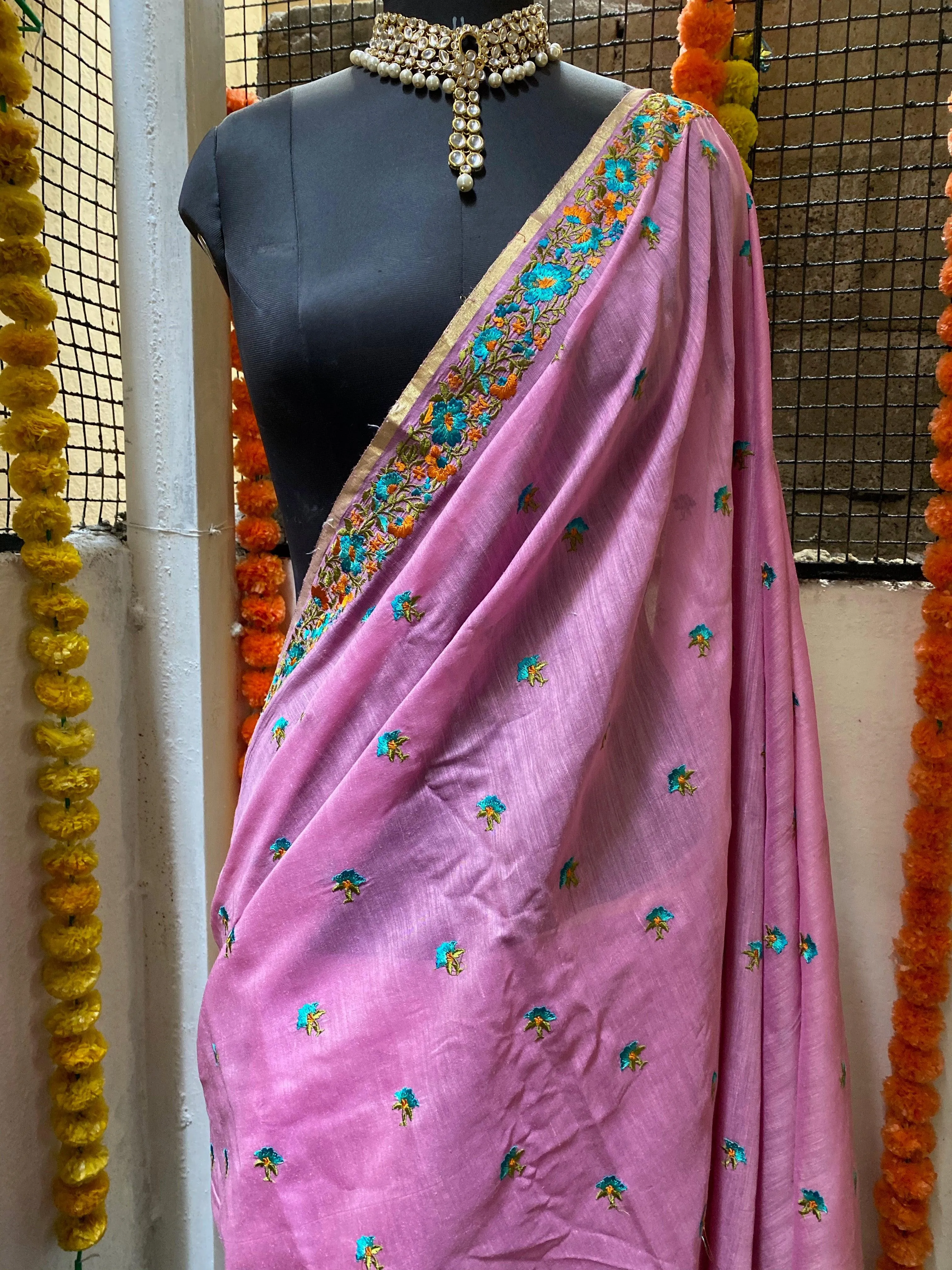 Purple Dude chanderi saree with blouse