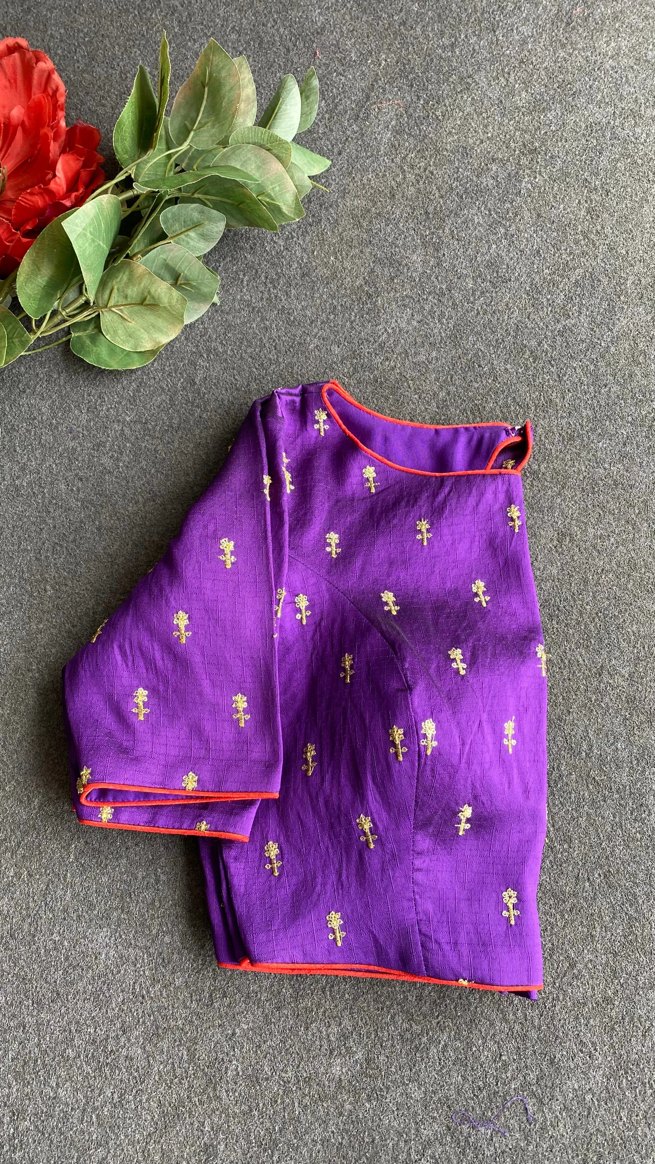 Purple silk embroidered blouse