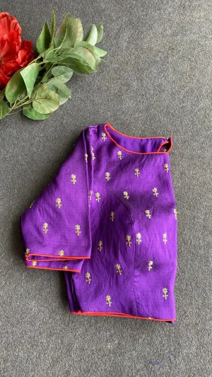 Purple silk embroidered blouse