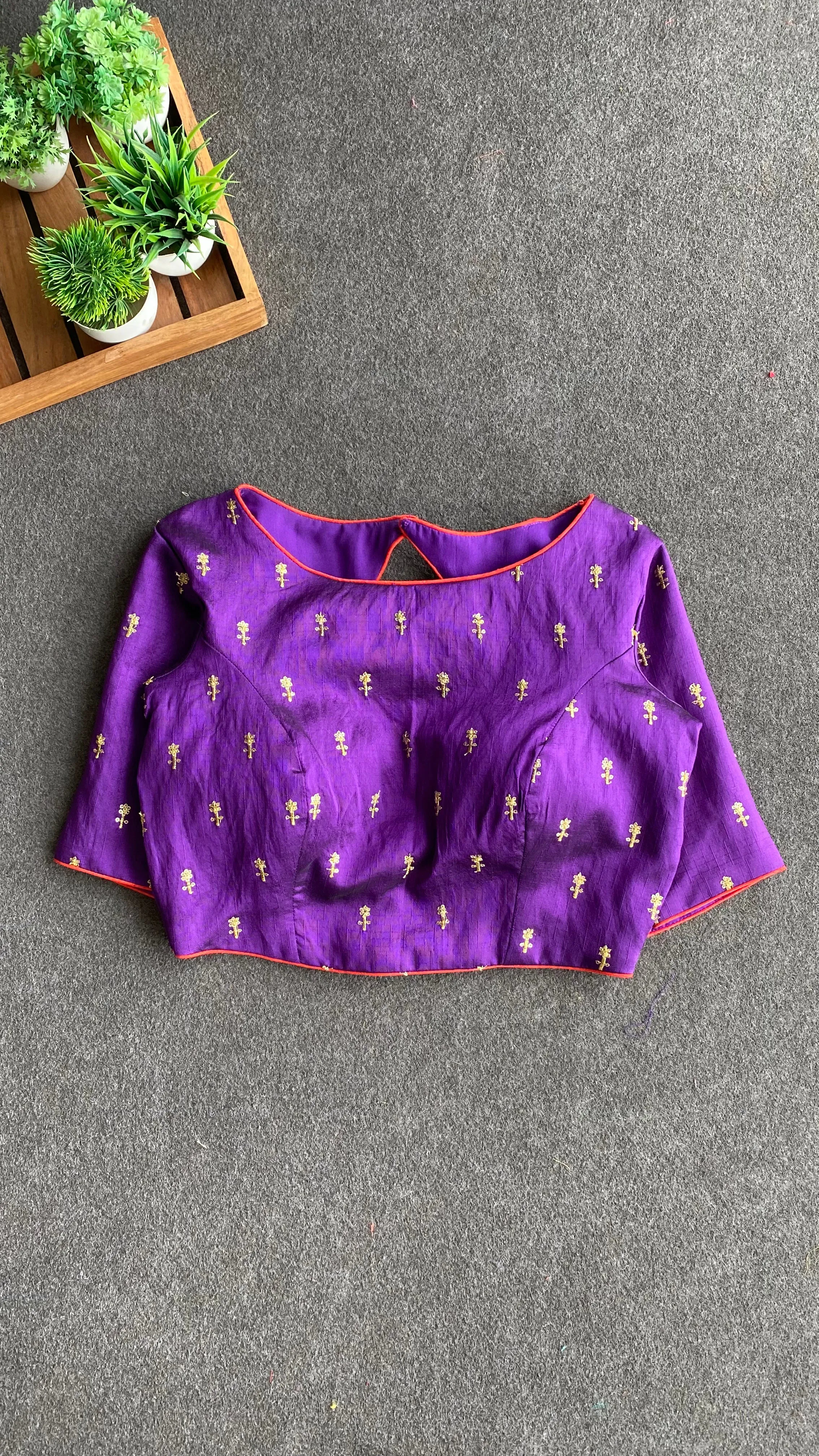 Purple silk embroidered blouse