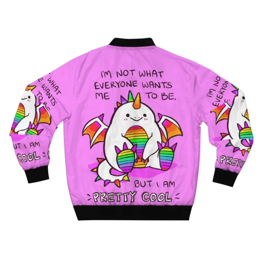 "Embrace Your Unique Self" Rainbow Dragon Bomber Jacket