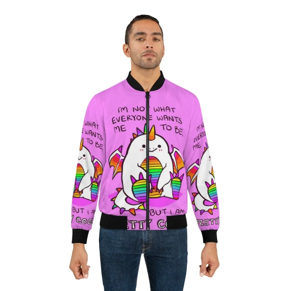 "Embrace Your Unique Self" Rainbow Dragon Bomber Jacket