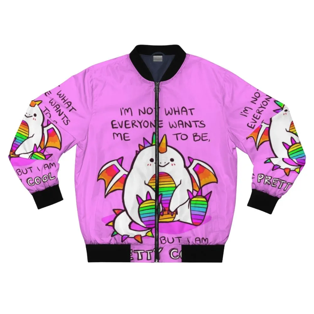 "Embrace Your Unique Self" Rainbow Dragon Bomber Jacket