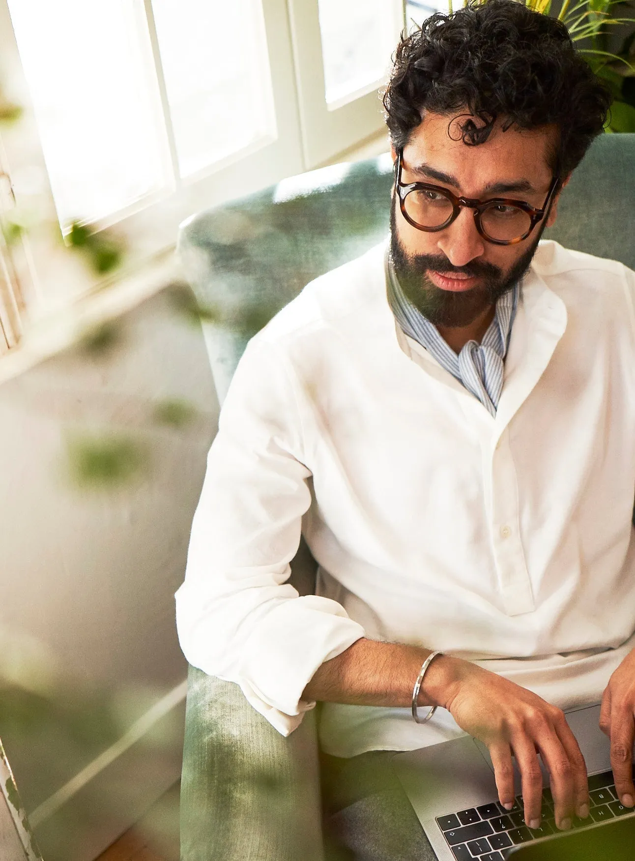 Recycled White Nehru Collar Shirt