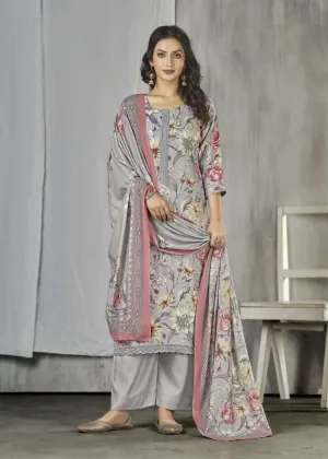 Rivaa Grey Unstitched Pashmina Winter Suit Material Fabric for Women