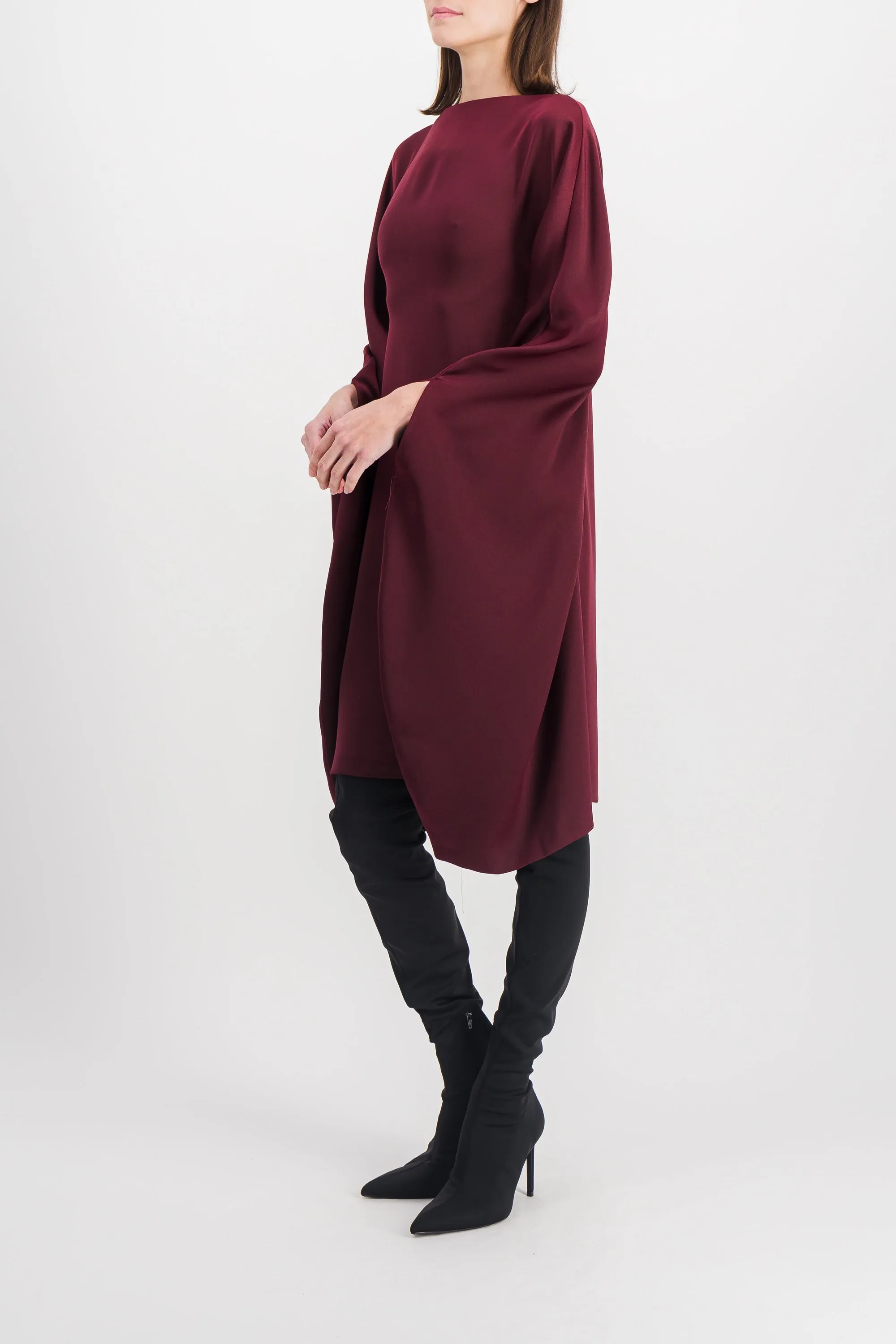 Satin crêpe cape dress