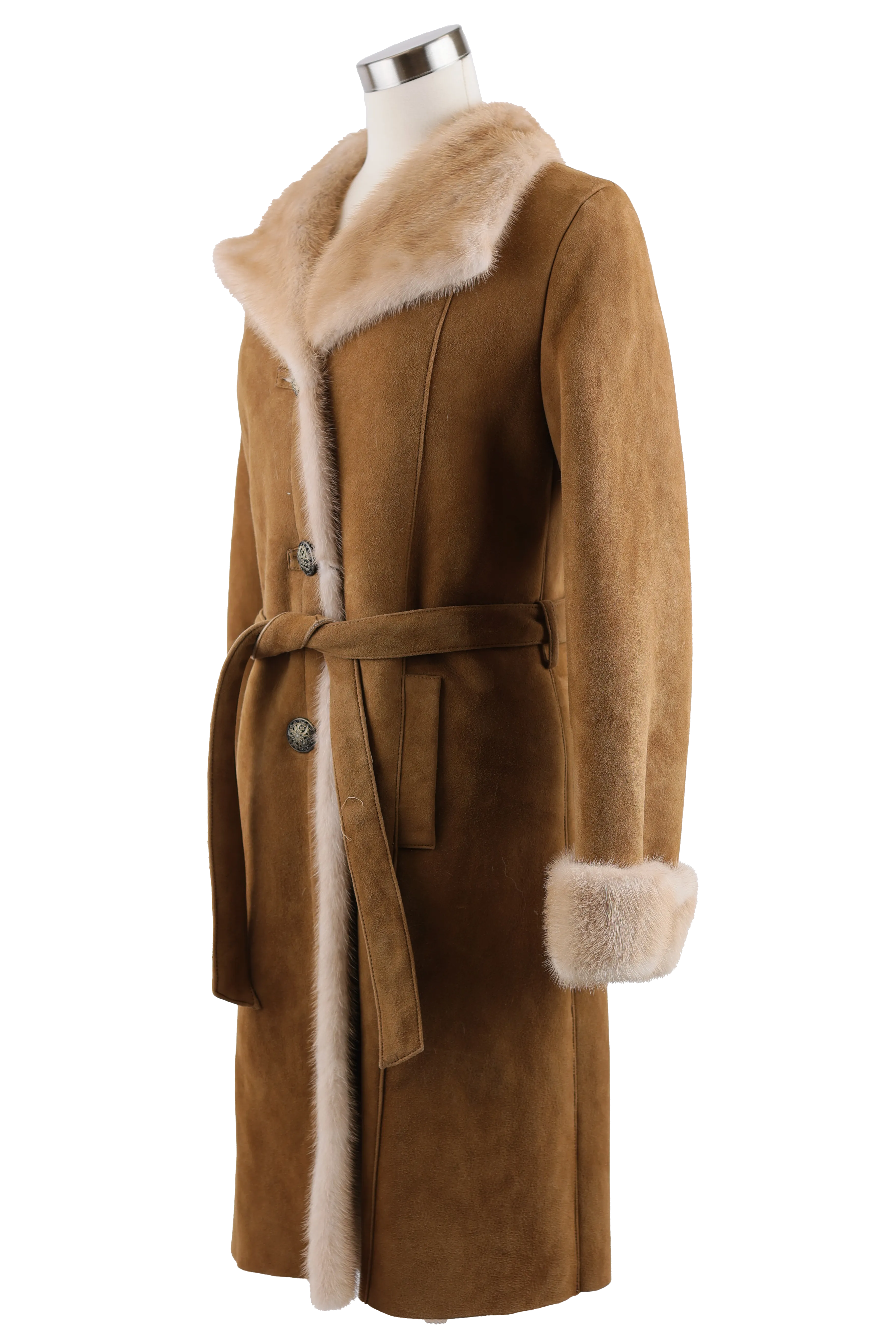 Shearling Lined Suede Parka W/ Mink Trim