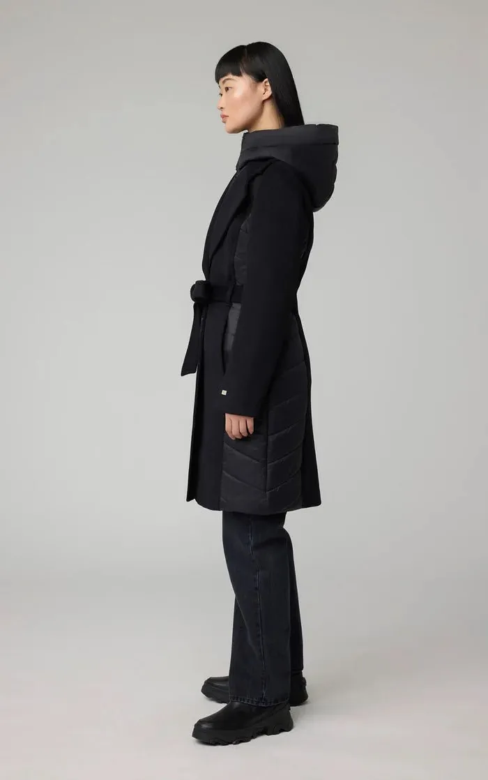 SOIA&KYO ADELINE - Slim-Fit Mixed Media Wool Coat With Removable Bib & Hood