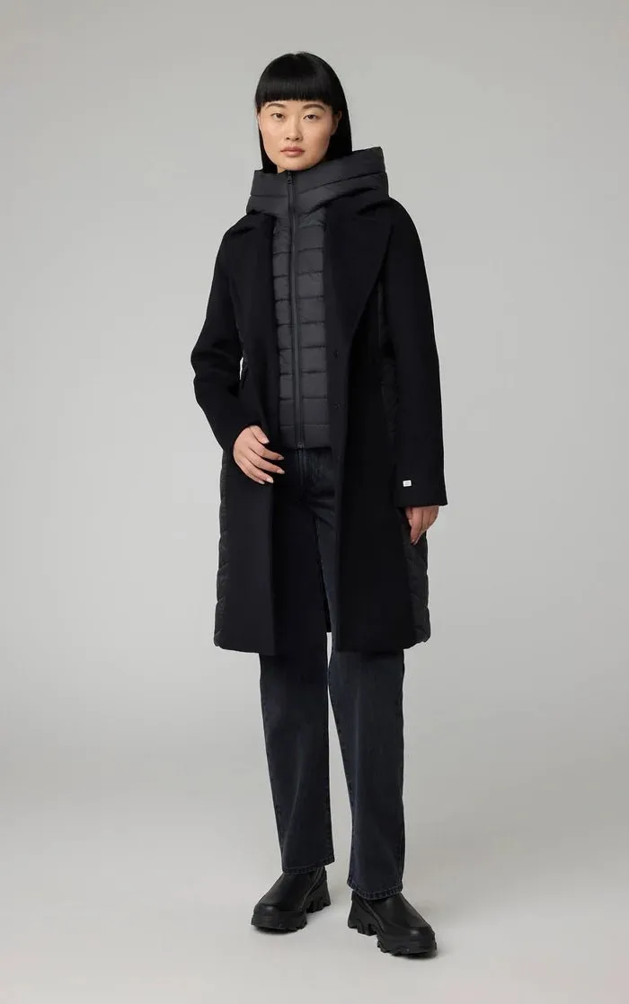 SOIA&KYO ADELINE - Slim-Fit Mixed Media Wool Coat With Removable Bib & Hood