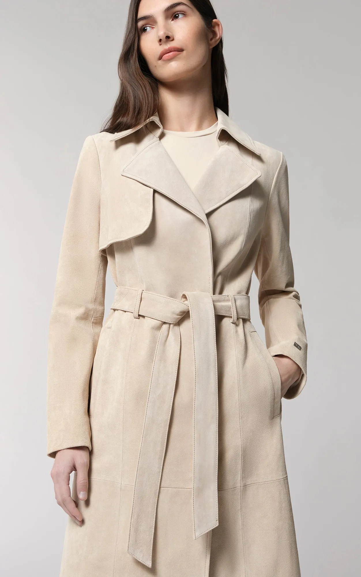 SOIA&KYO ALEXIS-N - Slim-Fit Suede Trench Coat