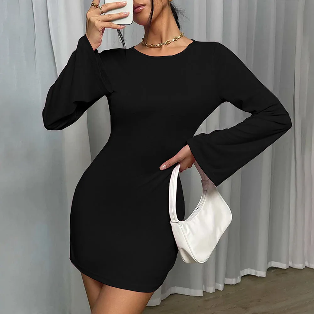 Stylish Backless Round Neck Dress