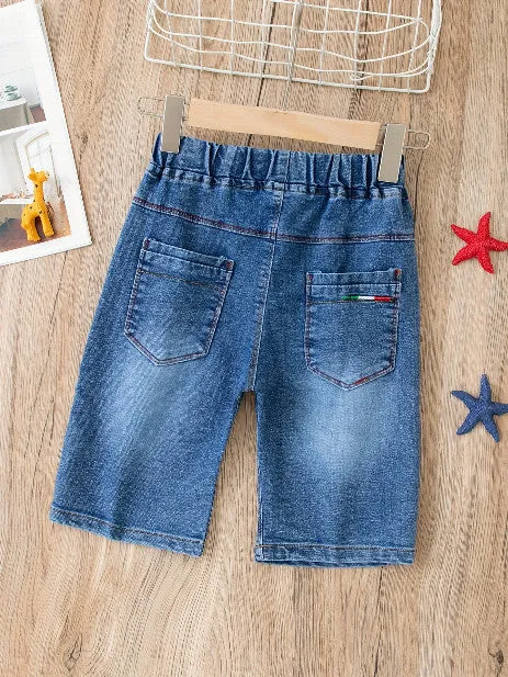 Stylish Boys' Washed Denim Mid-Length Shorts - Perfect for Summer Fun"