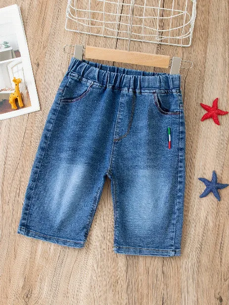 Stylish Boys' Washed Denim Mid-Length Shorts - Perfect for Summer Fun"