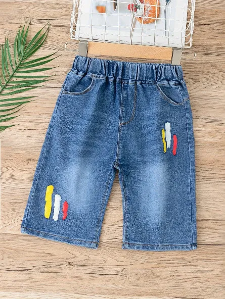 Stylish Boys' Washed Denim Mid-Length Shorts - Perfect for Summer Fun"