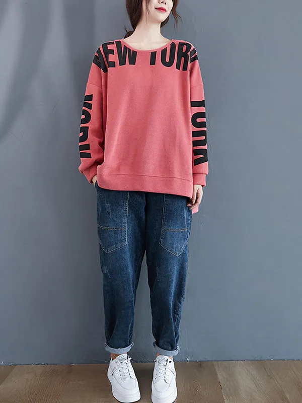 Stylish Letter Print Round-Neck Sweatshirt