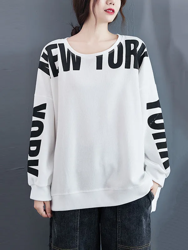 Stylish Letter Print Round-Neck Sweatshirt