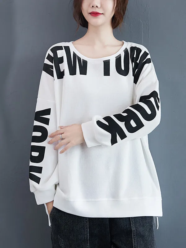 Stylish Letter Print Round-Neck Sweatshirt