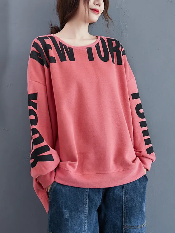 Stylish Letter Print Round-Neck Sweatshirt