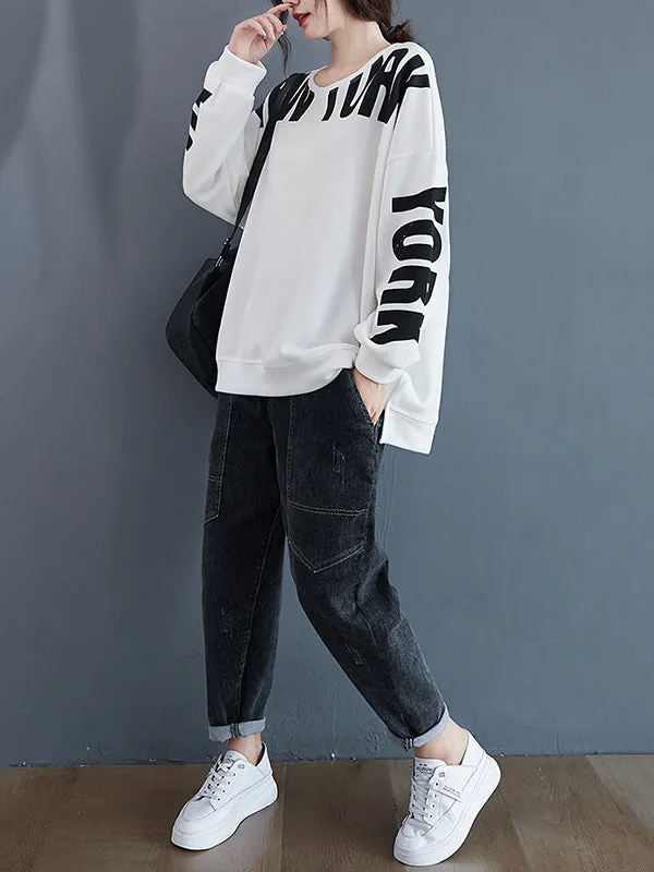 Stylish Letter Print Round-Neck Sweatshirt